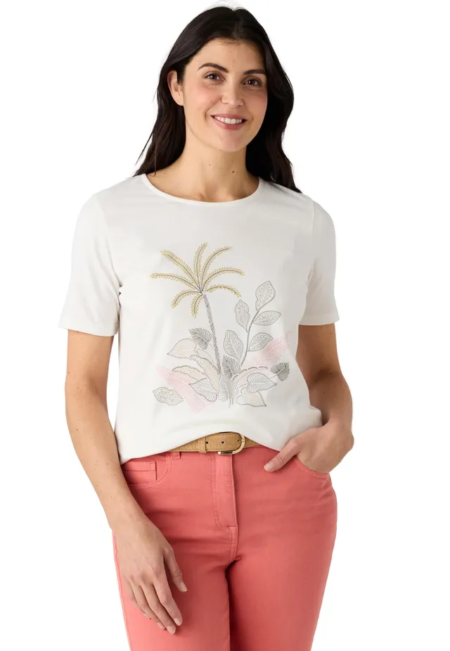 Damart Prêt-à-porter Maglietta a maglia in jersey con motivo a trama tropicale da donna