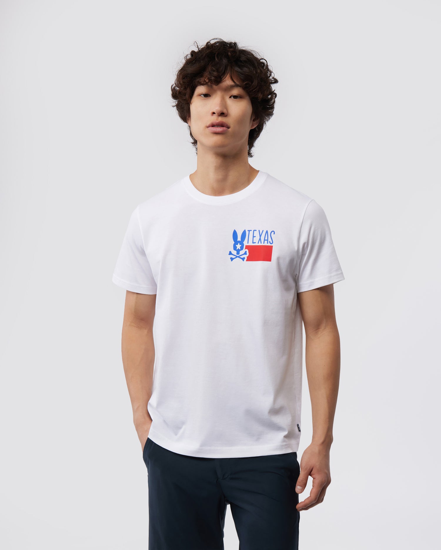 Psycho Bunny Men's Tees Texas Tee T-shirt bianca in cotone Pima