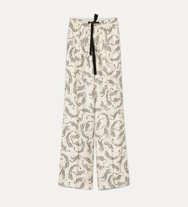 Forte Royal Leopard pantaloni in raso avorio