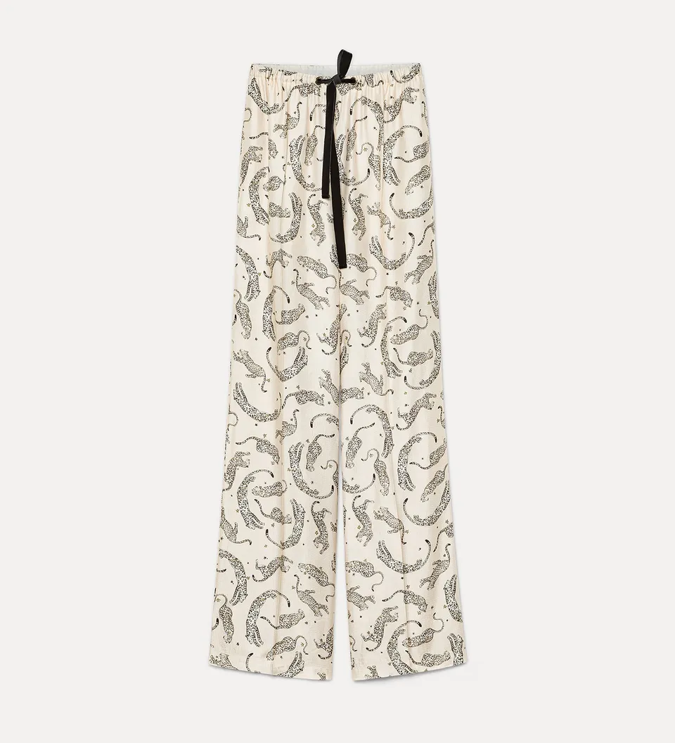 Forte Royal Leopard pantaloni in raso avorio
