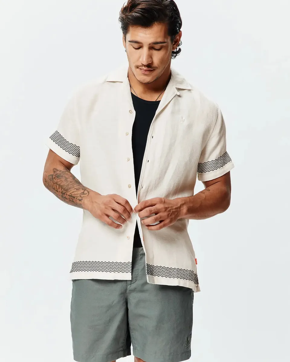 Psycho Bunny Men's Shirts Sunny Linen Shirt camicia bianca in lino e cotone