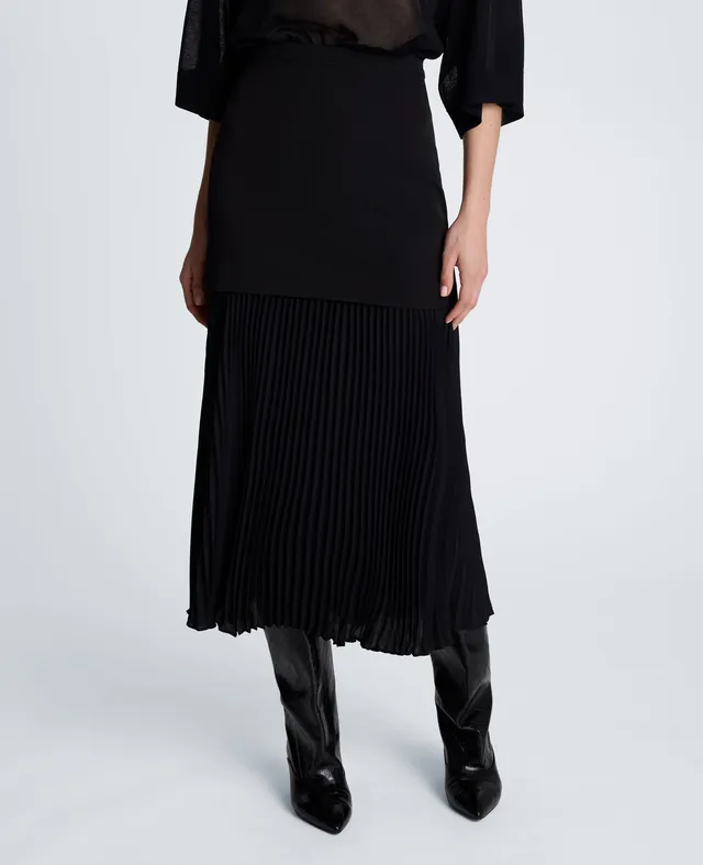 Kenneth Cole Reaction Clothing Center Back Zip Pleated Maxi Skirt gonna lunga nera plissettata