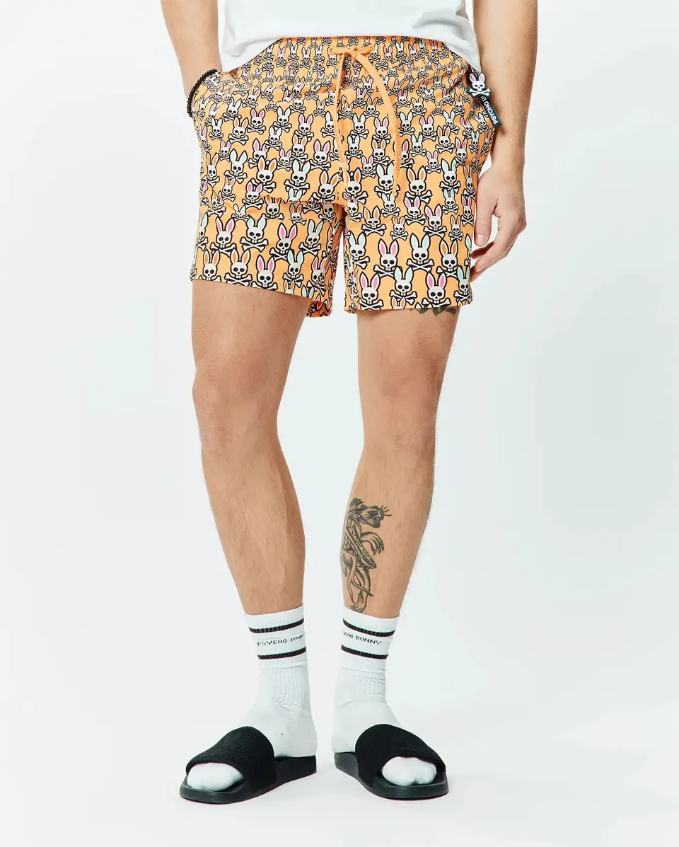 Psycho Bunny Men's Swimwear Byron Swim Trunk 6" costume arancione con rete interna