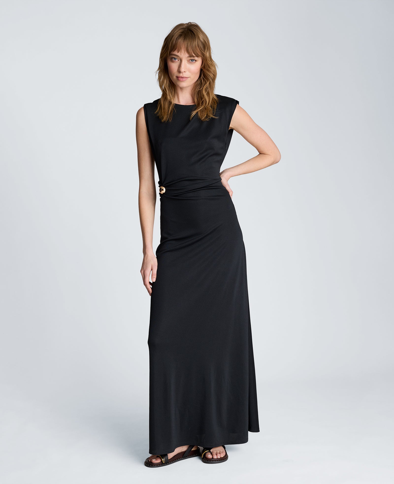 Kenneth Cole Reaction Clothing Drape Waist Maxi Dress abito nero
