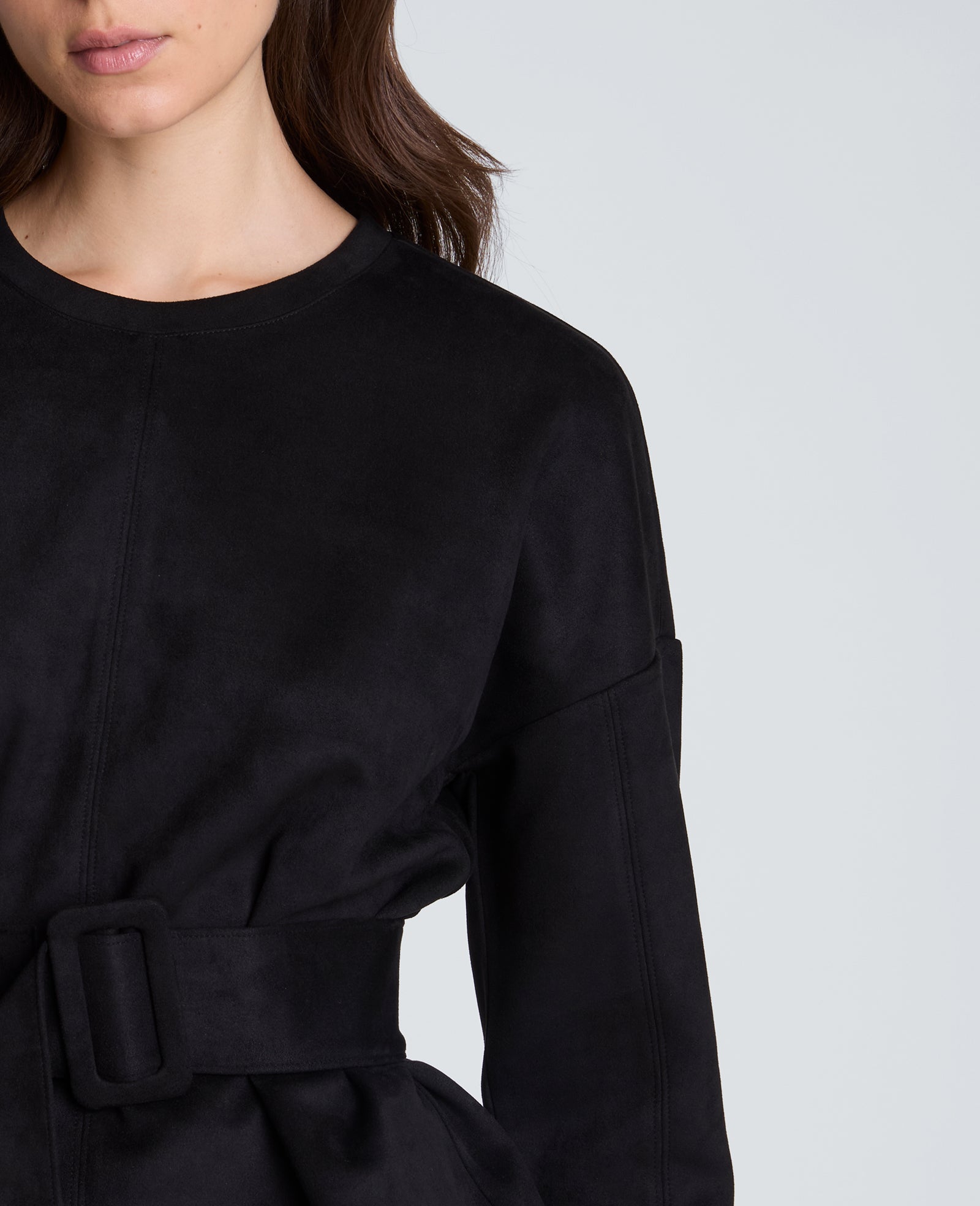 Kenneth Cole Reaction Clothing Long Sleeve Crew Neck with Belt abito nero