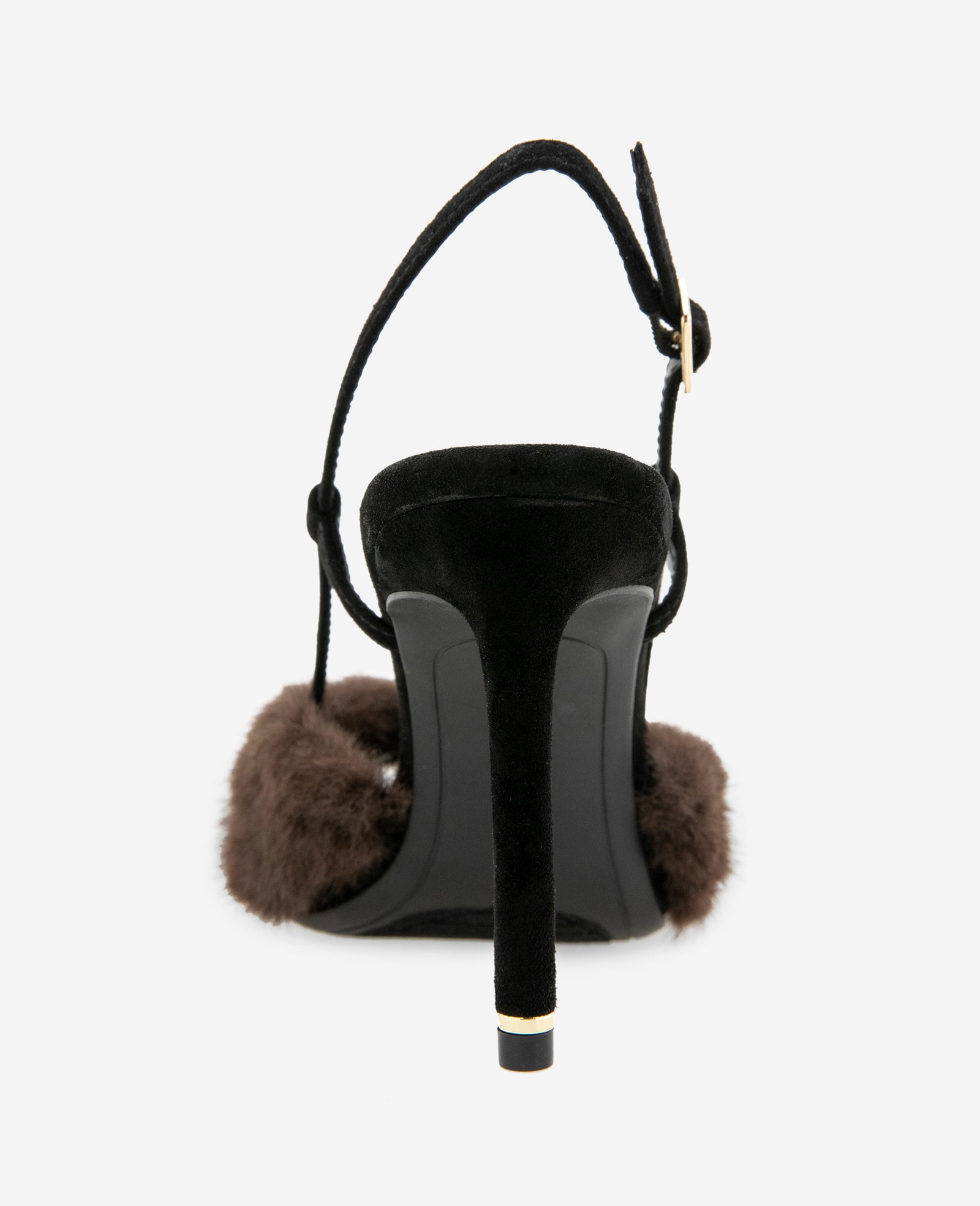 Kenneth Cole Reaction Shoes Londyn Fur-Suede Peep Toe Heel slingback nero tacco