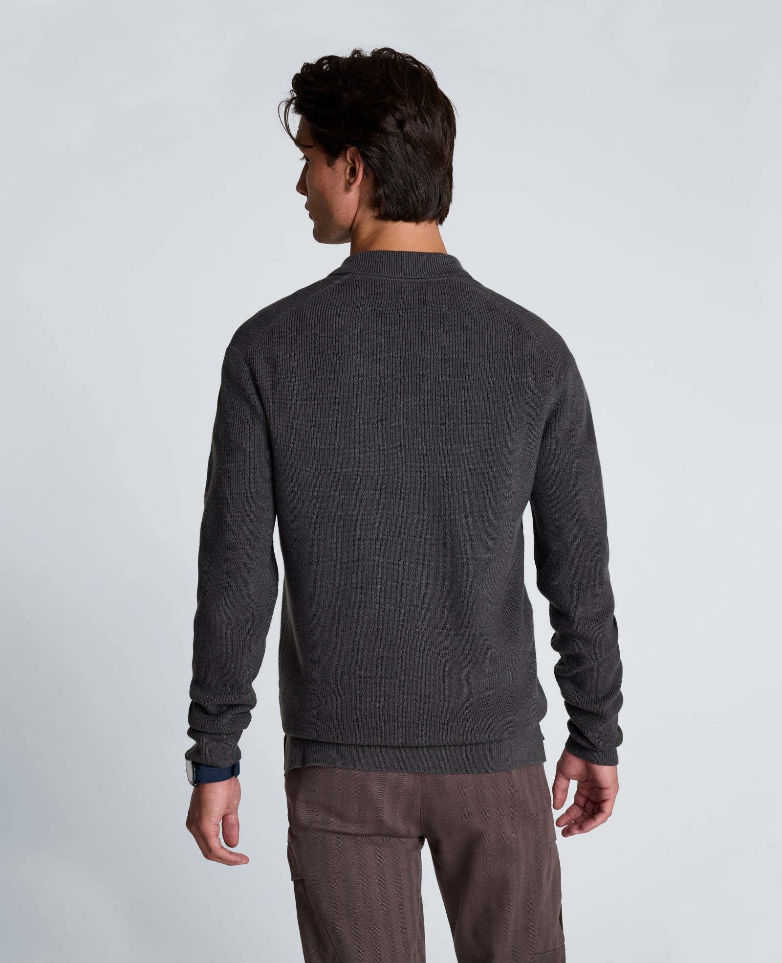 Kenneth Cole Reaction Long Sleeve Johnny Collar Polo polo manica lunga grigio carbone S-XXL