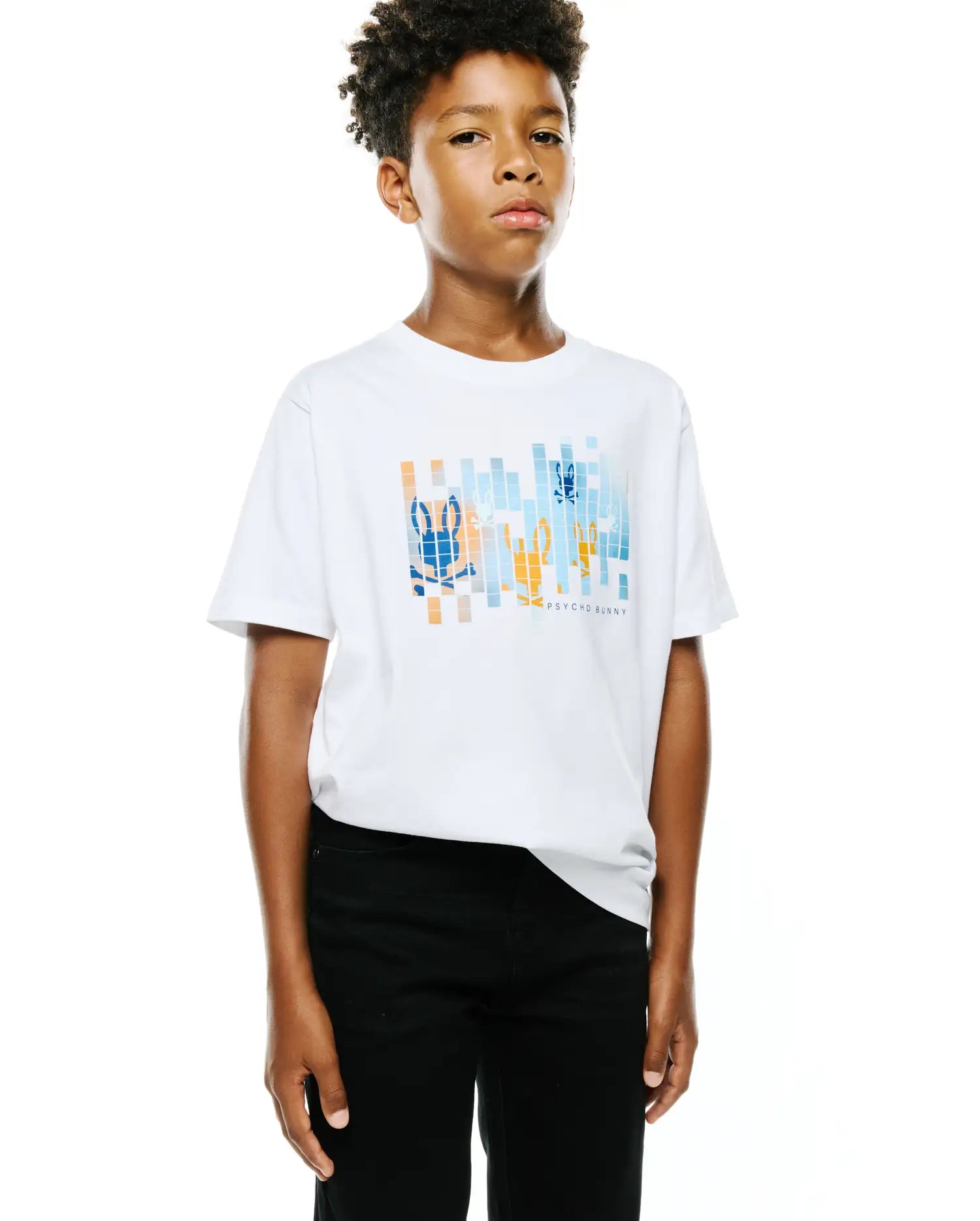 Psycho Bunny Kids Tees Zander Graphic Tee maglietta bianca bambini cotone Pima