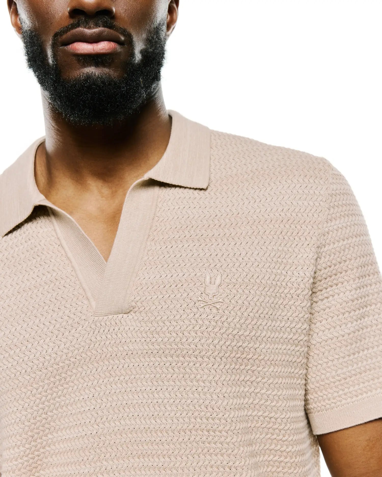 Psycho Bunny Men's Polos Devon Braided Knit Polo polo beige cotone