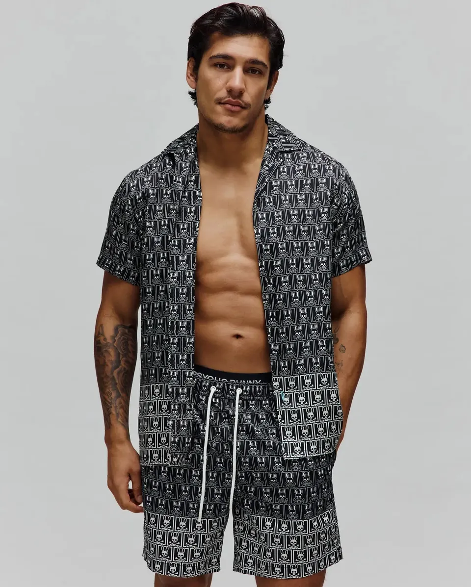 Psycho Bunny Men's Shirts MENS KEON TENCEL SHIRT MT0300166 camicia nera Tencel