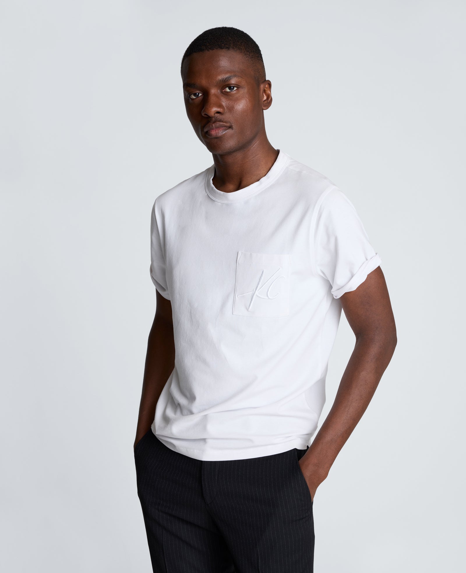 Kenneth Cole Reaction Crew Tee with Pocket maglietta bianca oversize