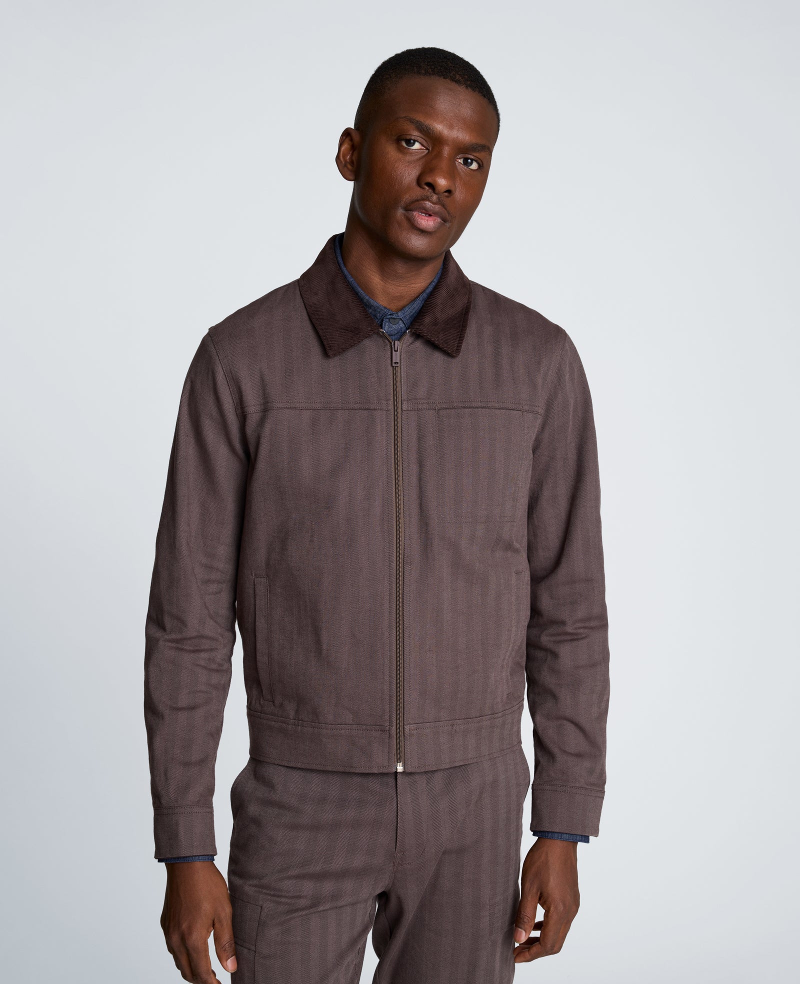 Kenneth Cole Reaction Clothing Zip Front Trucker With Contrast Collar giacca marrone