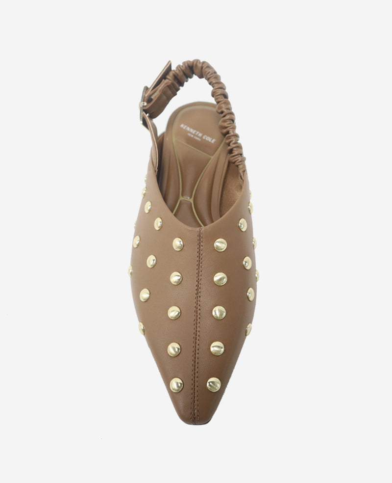 Kenneth Cole Reaction Shoes Nicola Studded Leather Slingback Sandal sandali marroni in pelle
