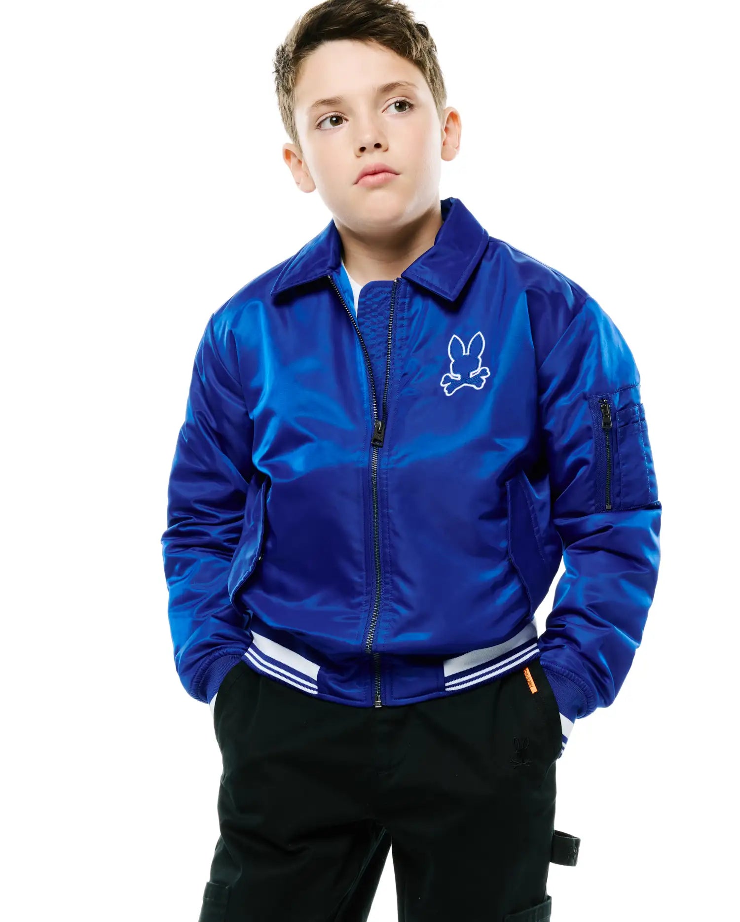Psycho Bunny Kids Outerwear Nathaniel Satin Coach Jacket giacca blu satinata