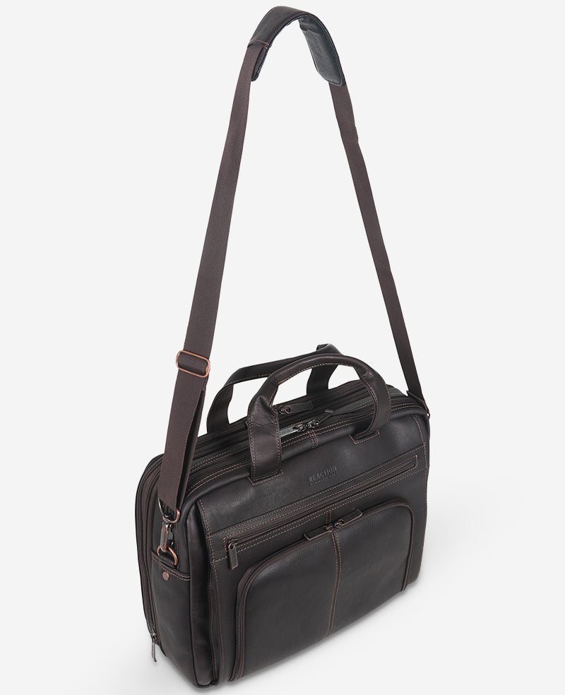 Kenneth Cole Reaction Bags Colombian Leather Top Zip Messenger Bag borsa marrone pelle