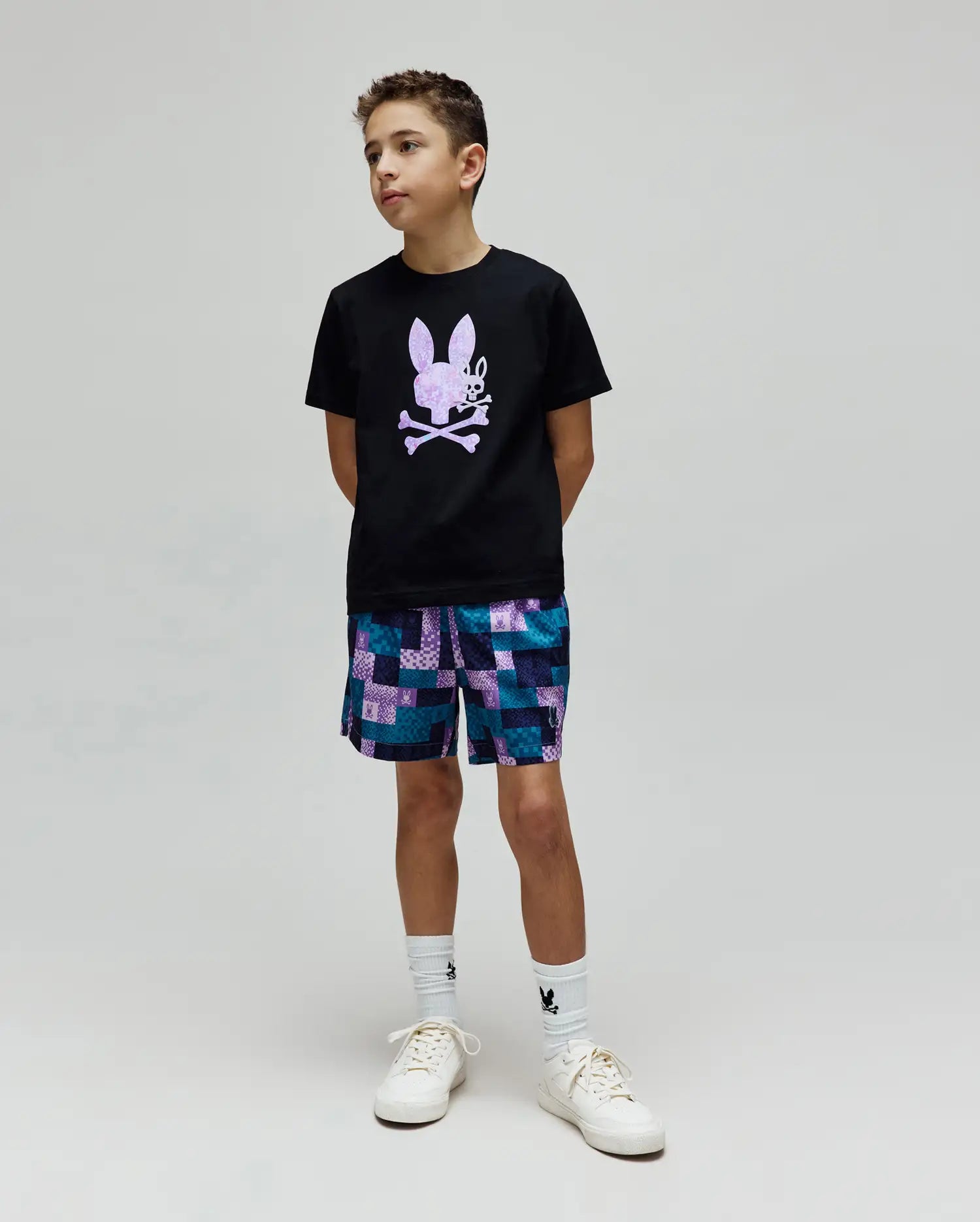 Psycho Bunny Kids Swimwear Kids Olivier All Over Bunny Swim Trunk 6" costume blu