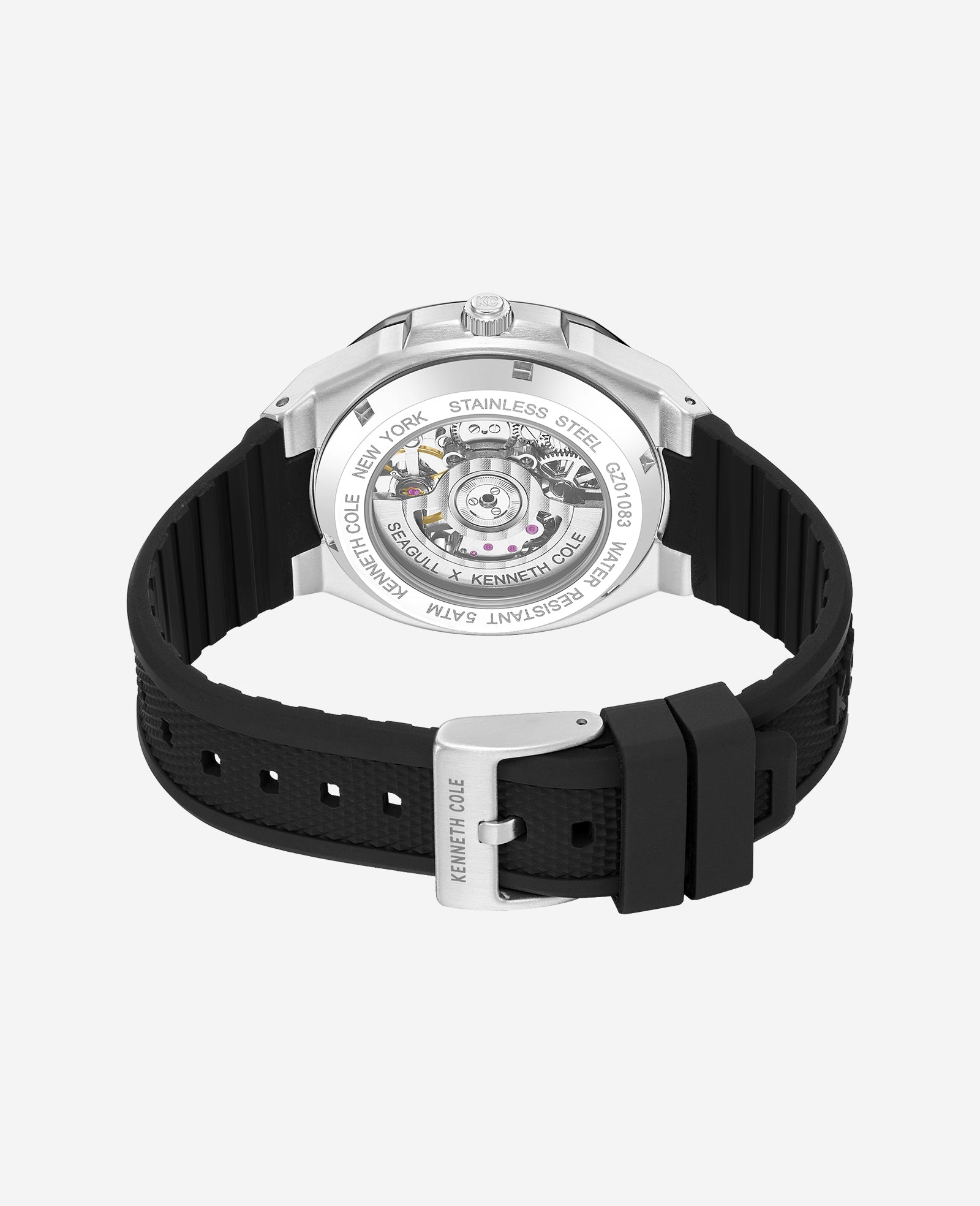 Kenneth Cole Reaction Watches Skeleton Automatic Silicone Strap Watch orologio nero automatico