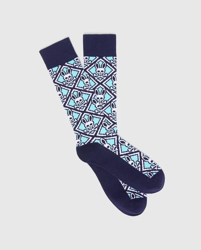 Psycho Bunny Accessories Frank Dress Socks calze blu fantasia bandana cotone