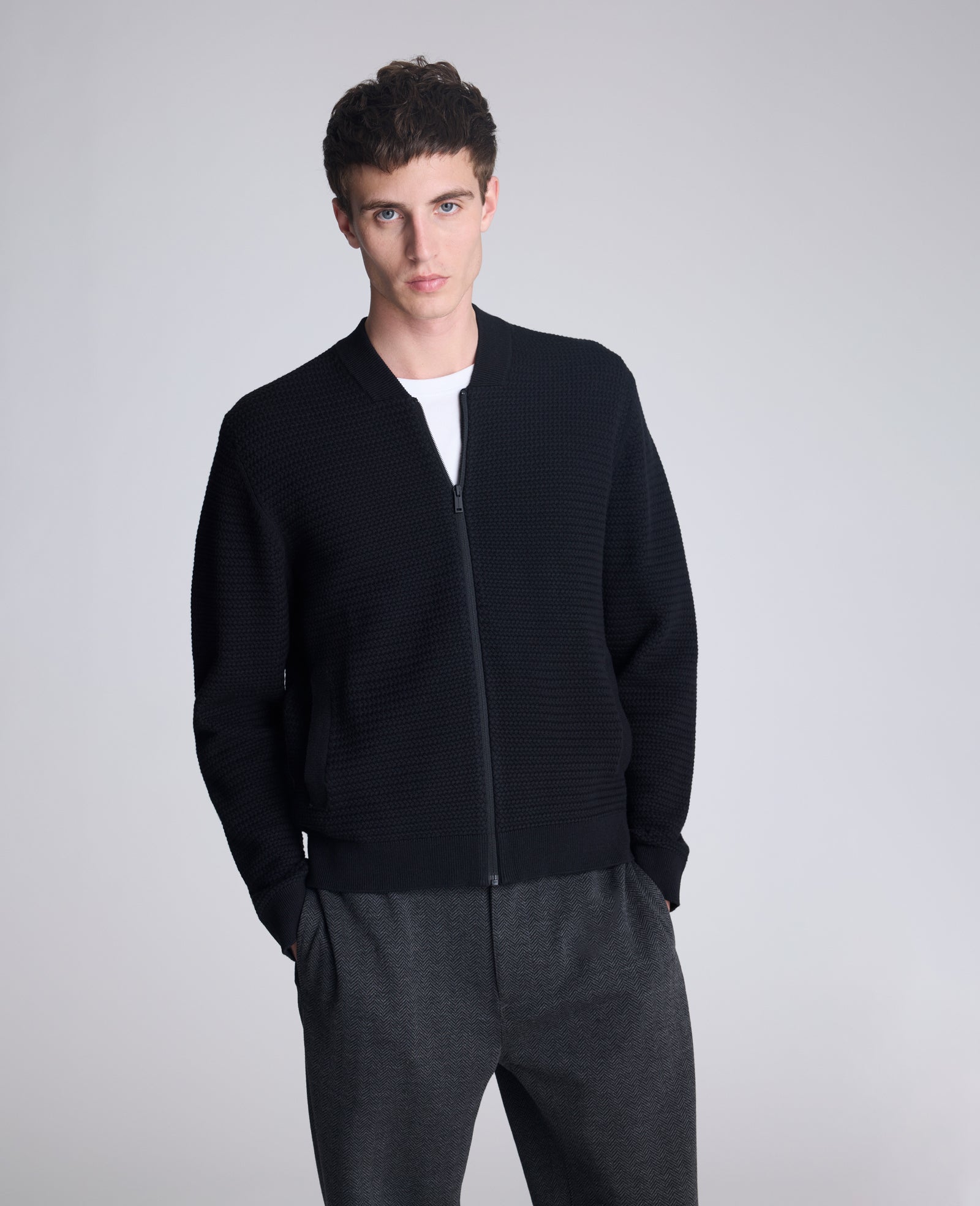 Kenneth Cole Reaction Clothing Sweater Bomber Jacket giacca bomber nera in maglia