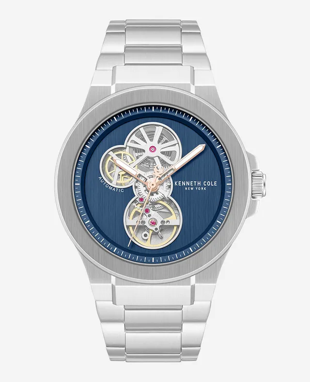 Kenneth Cole Reaction Watches Skeleton Automatic Gunmetal Dial Stainless Steel Bracelet Watch orologio argento