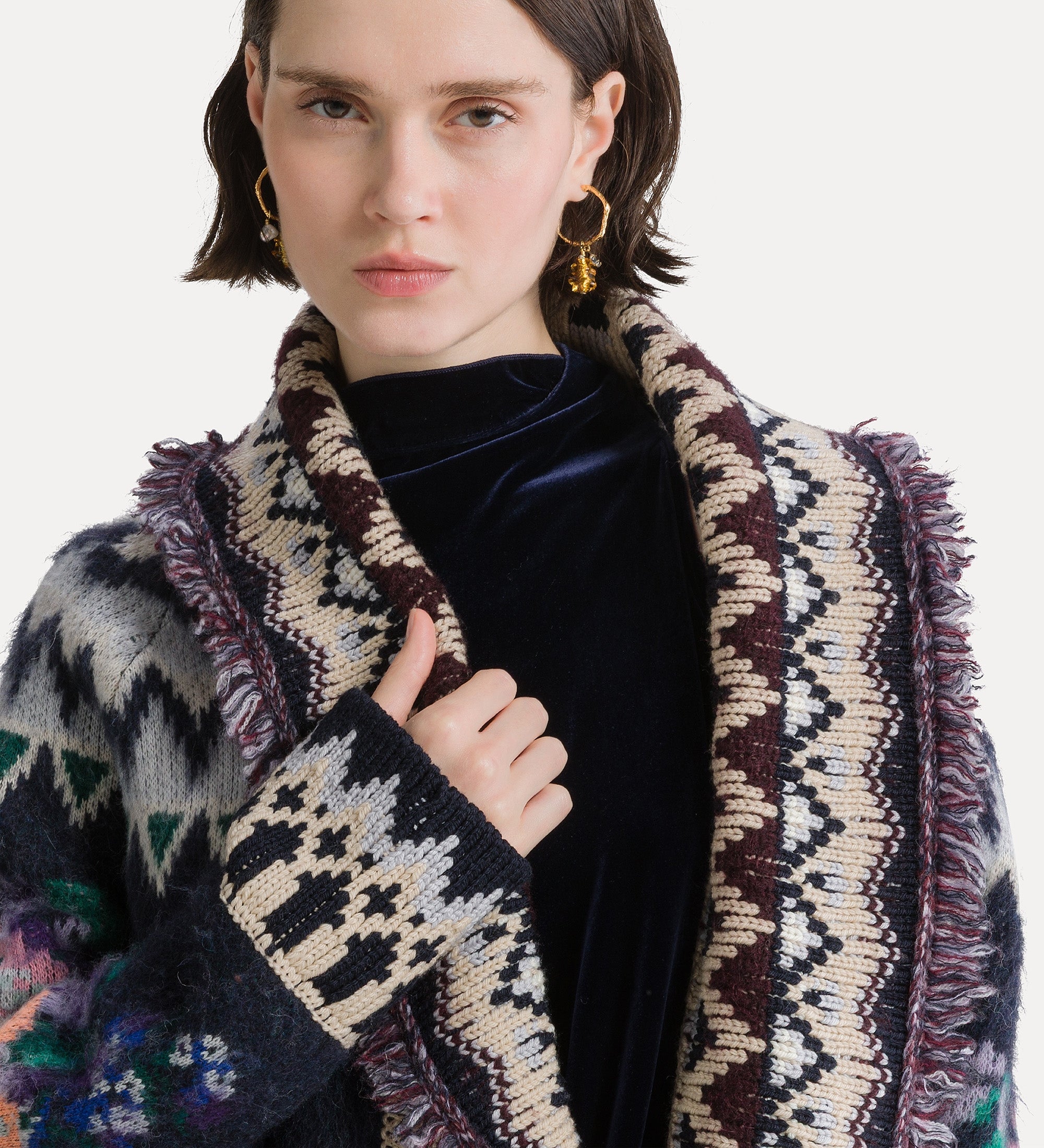 Forte maglieria “the highlands garden” oversized jacquard cardigan nero caldo