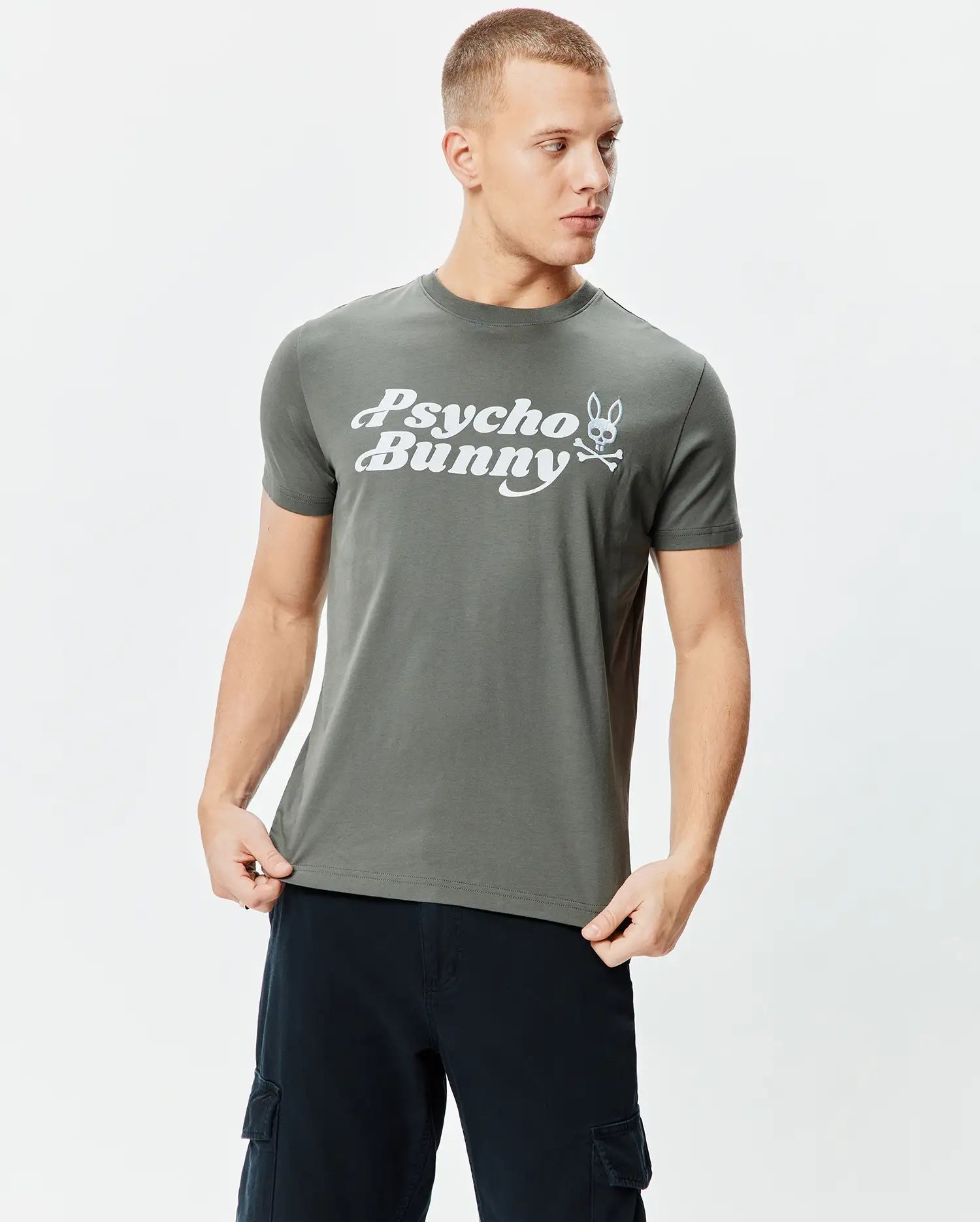 Psycho Bunny Men's Tees Byron Wordmark Tee MT0200313 T-shirt verde 100% cotone Pima