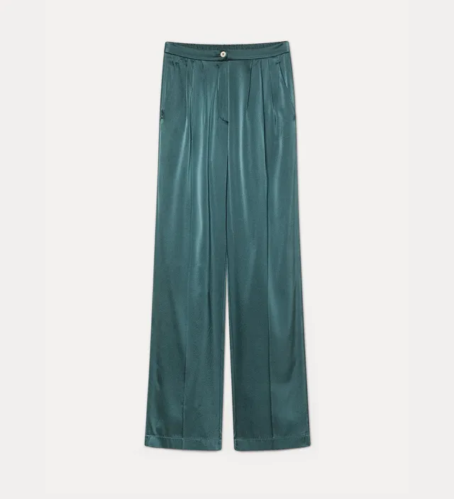Forte pantaloni in raso di seta plissettati jade