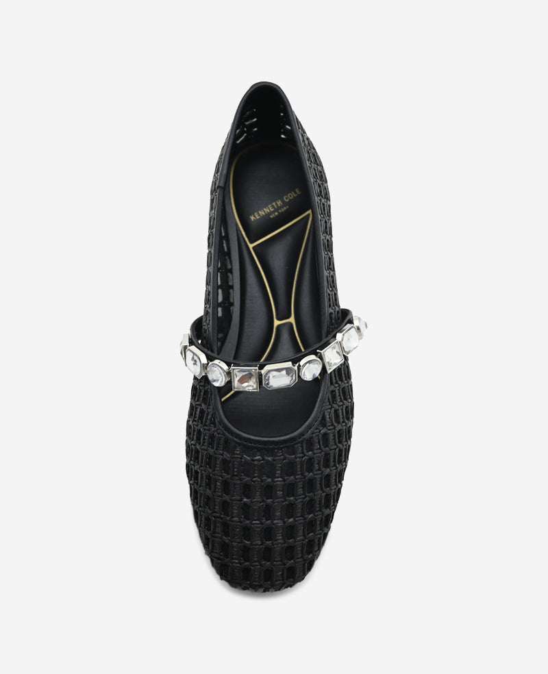 Kenneth Cole Reaction Shoes Zeta Raffia Jewel Mary Jane Flat ballerine nere in rafia 5 con cinturino gioiello
