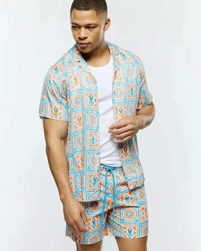 Psycho Bunny Men's Shirts Frank Tencel Shirt MT0300141 camicia blu regular fit