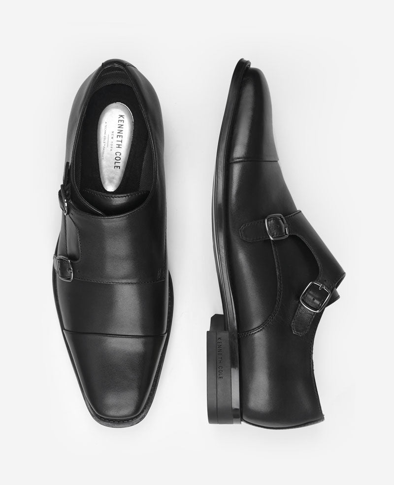 Kenneth Cole Reaction Shoes Charles Monk Strap Cap Toe Oxford scarpe nere in pelle