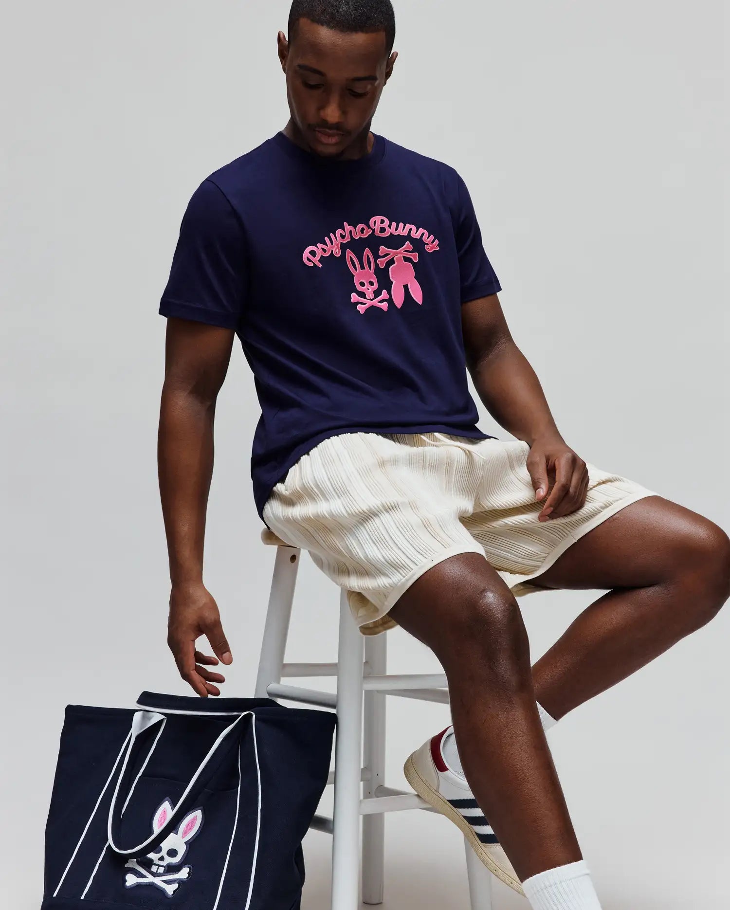 Psycho Bunny Men's Tees Aram Graphic Tee T-shirt blu cotone Pima