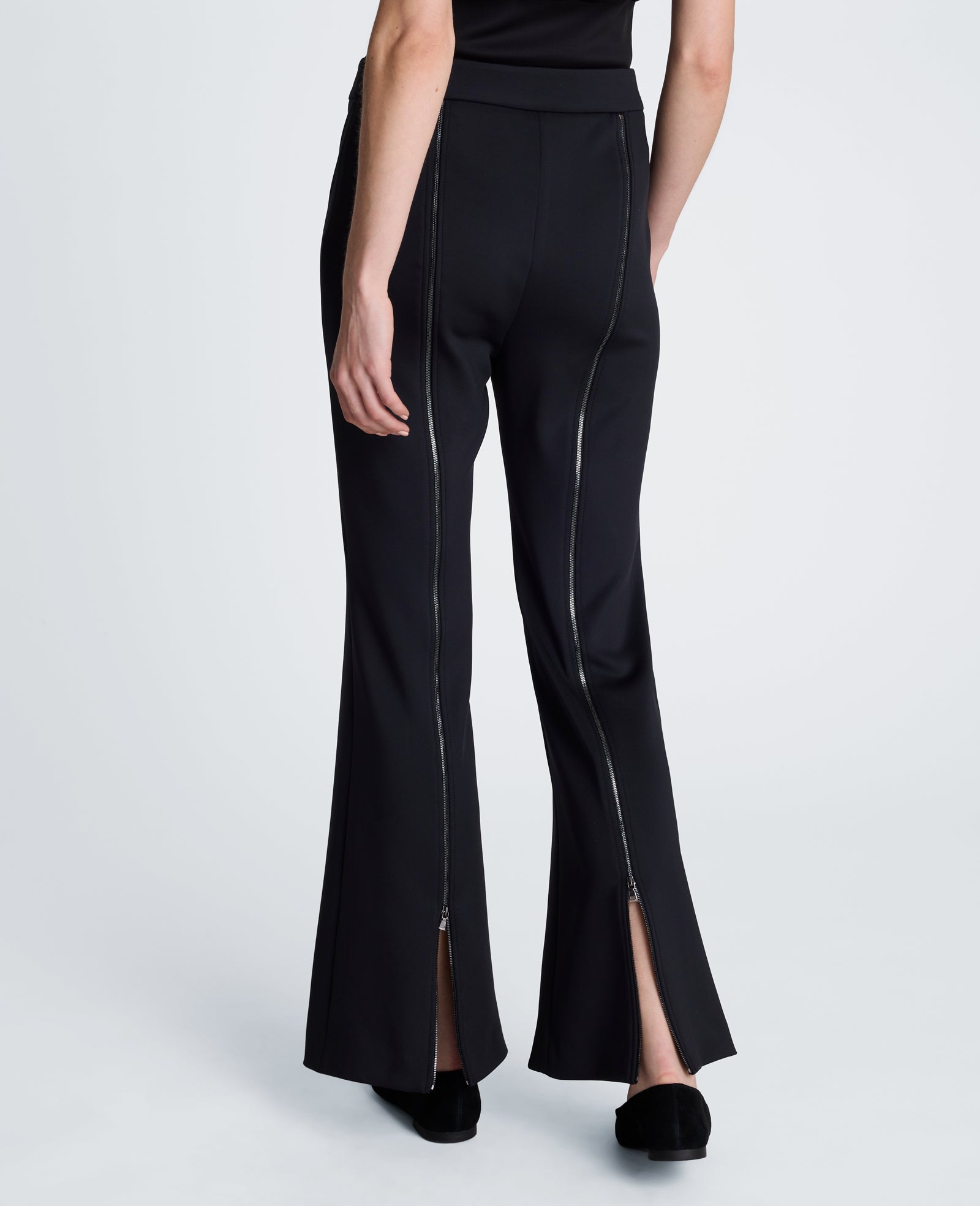 Kenneth Cole Reaction High Rise Pull On Flare Zip Back Pant pantaloni neri vita alta XS-XL
