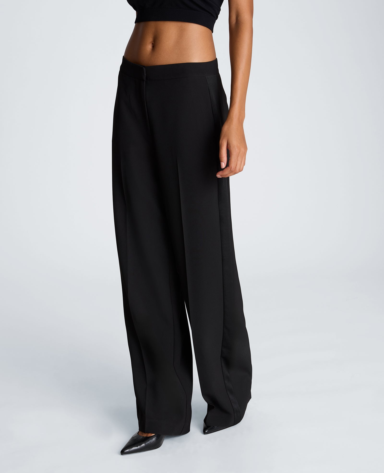 Kenneth Cole Reaction Clothing Fly Front High Rise Side Striped Wide Leg Pant pantaloni neri a vita alta