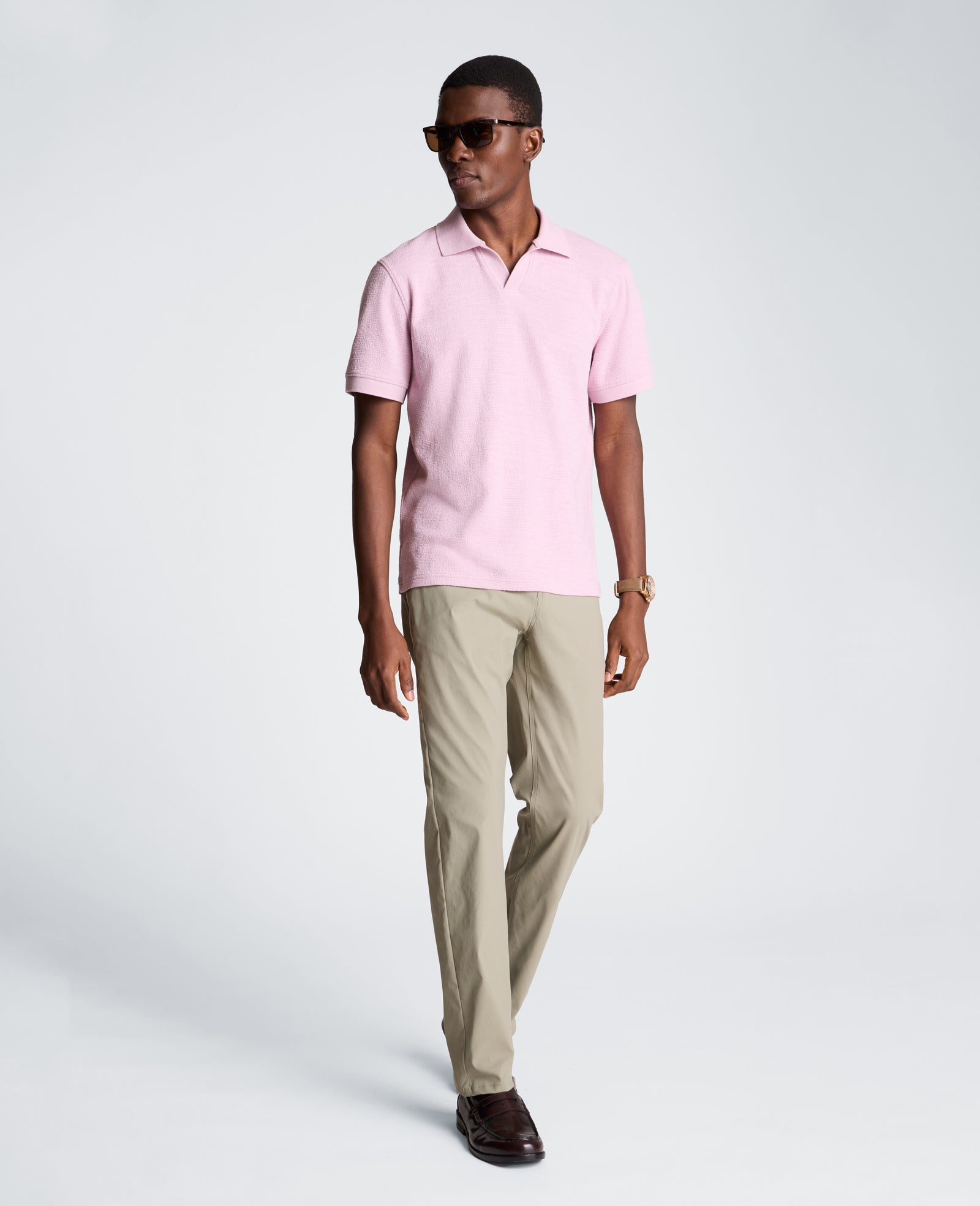 Kenneth Cole Reaction Clothing Short Sleeve Johnny Collar Polo with Ribbing polo malva uomo