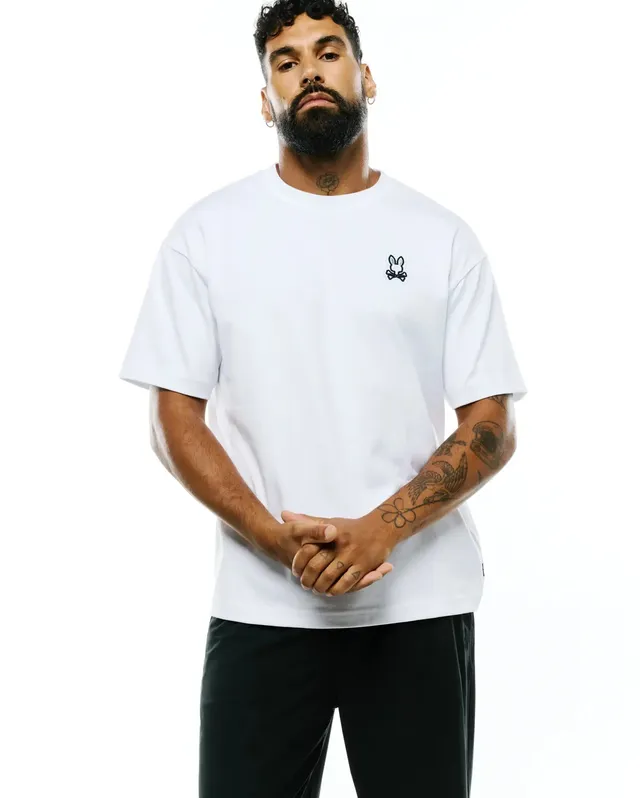 Psycho Bunny Men's Tees Jaydon Pima Cotton Oversized-Fit Tee maglietta bianca in cotone Pima