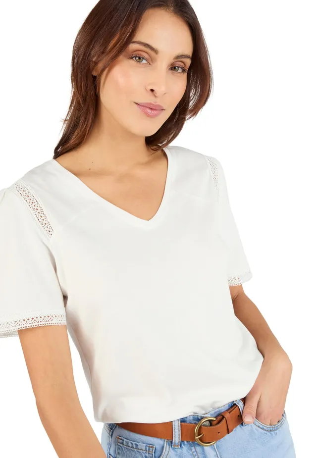 Damart Prêt-à-porter T-Shirt dettagli pizzo donna bianca 38-40