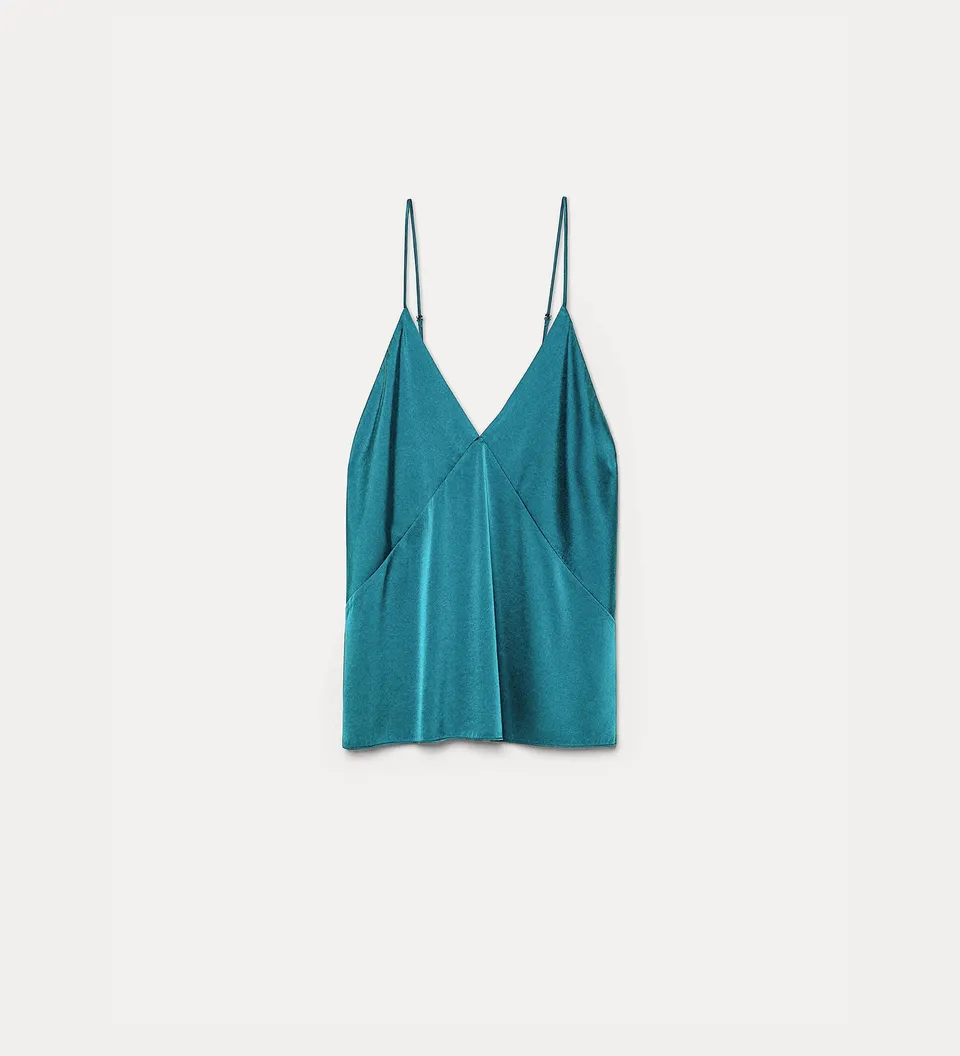 Forte top heavy silk satin top jade top seta spalline regolabili