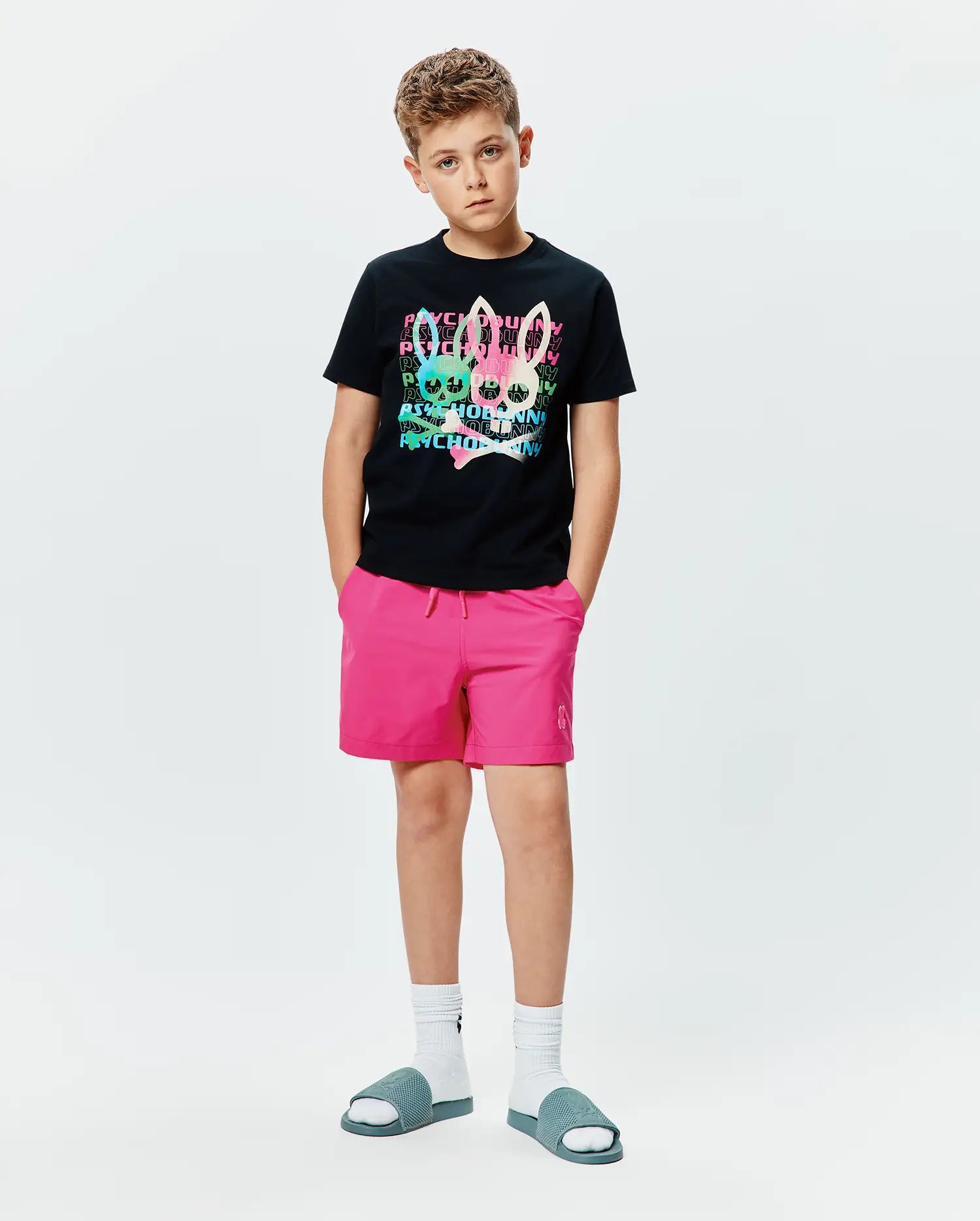 Psycho Bunny Kids Tees KIDS LANDON WORDMARK TEE t-shirt nera 001 cotone Pima