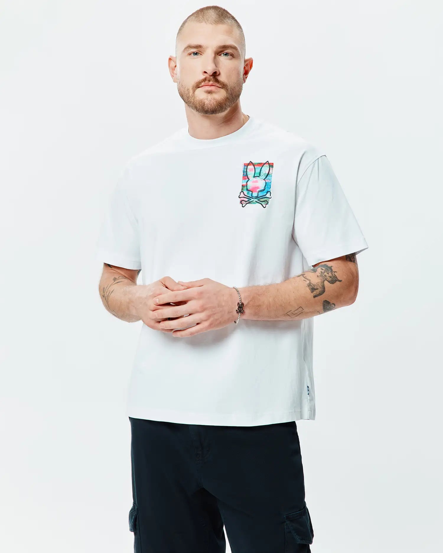 Psycho Bunny Men's Tees Isaac Oversized Tee maglietta bianca oversize