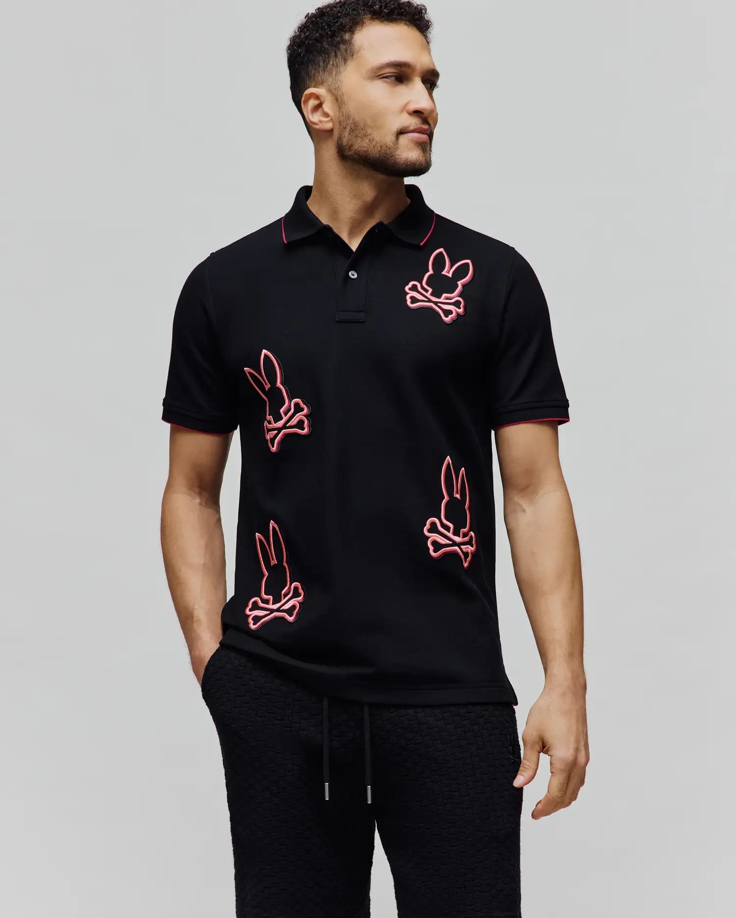 Psycho Bunny Men's Polos Corin Pique Polo polo nera in cotone Pima