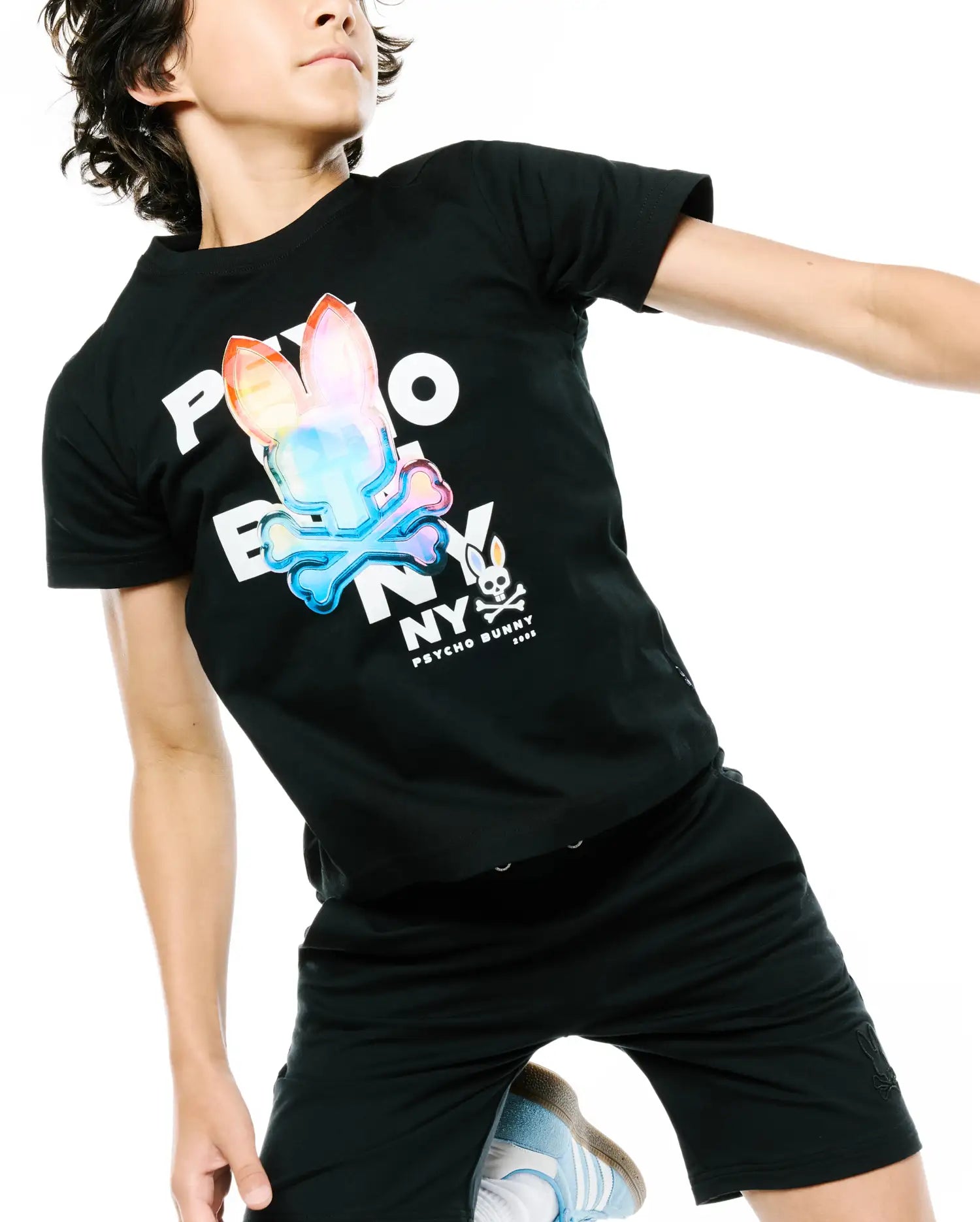 Psycho Bunny Kids Tees KIDS KENJI GRAPHIC TEE KT0200315 maglietta nera in cotone Pima