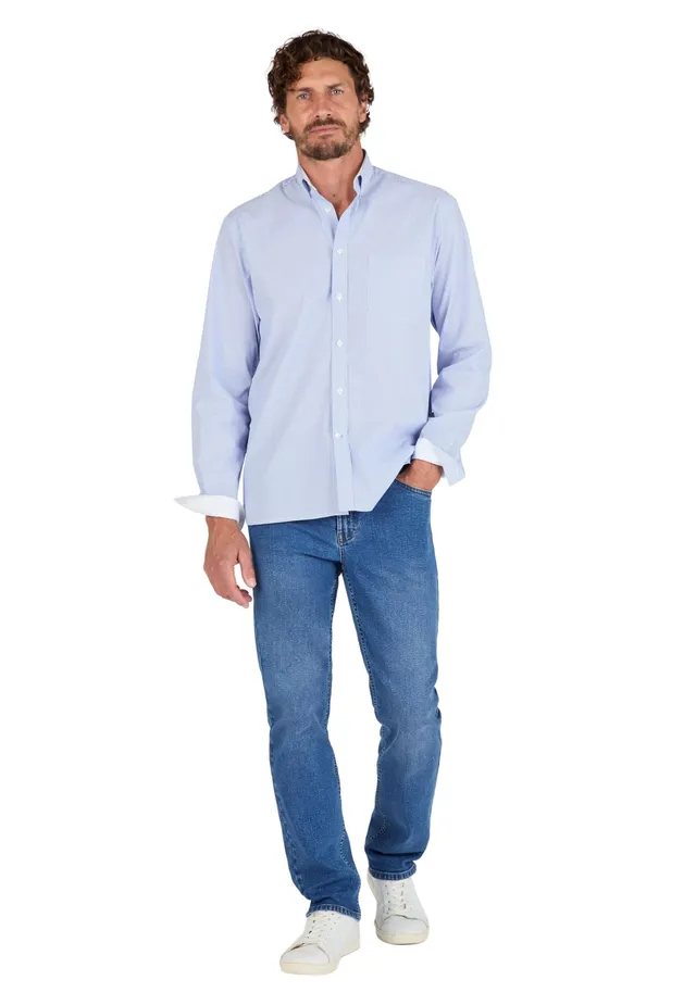 Damart Prêt-à-porter Jeans dritti 5 tasche jeans uomo blu denim chiaro taglia 48 elasticizzati