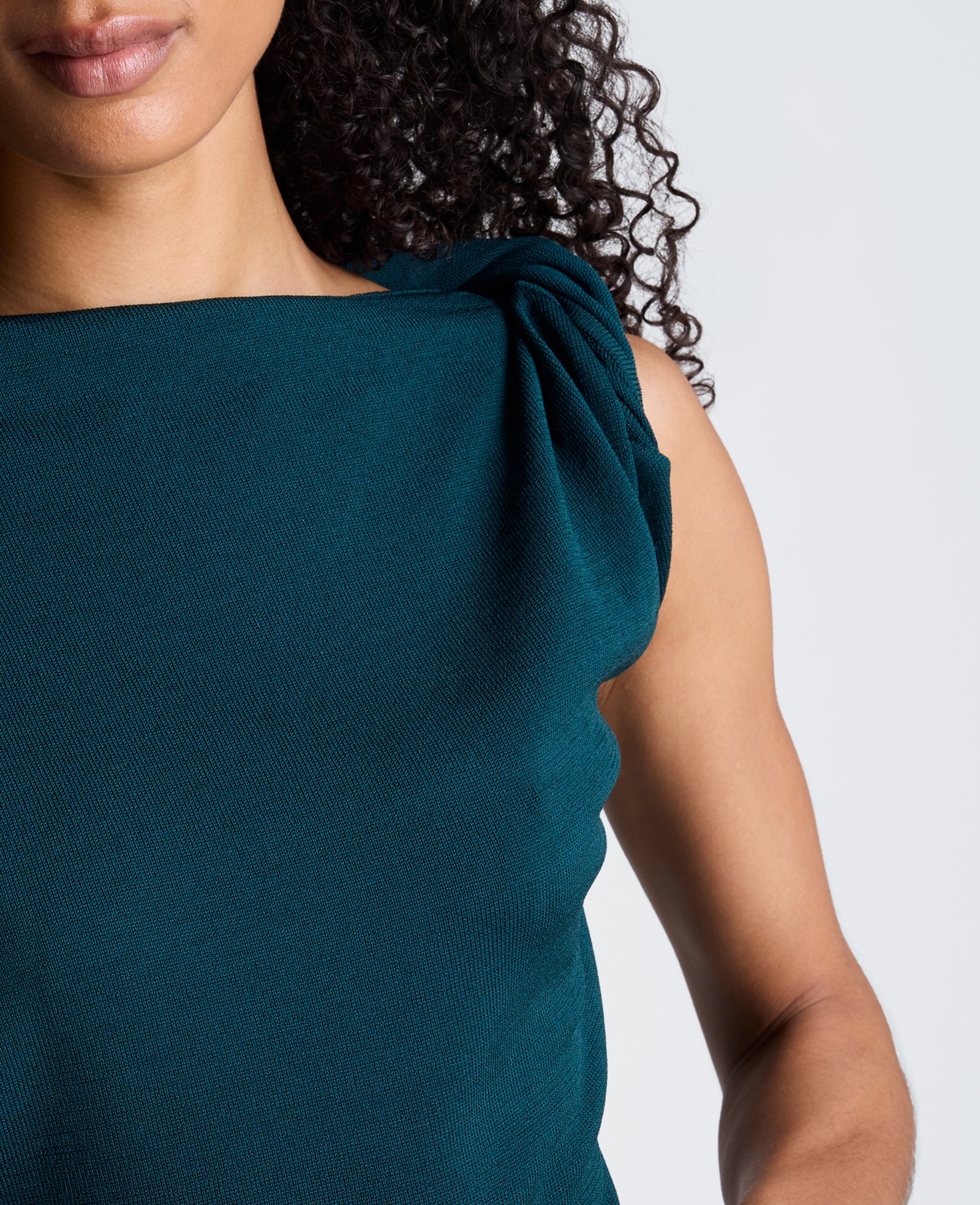 Kenneth Cole Reaction Clothing Asymmetrical Drape Neck Jersey Sweater maglia verde petrolio