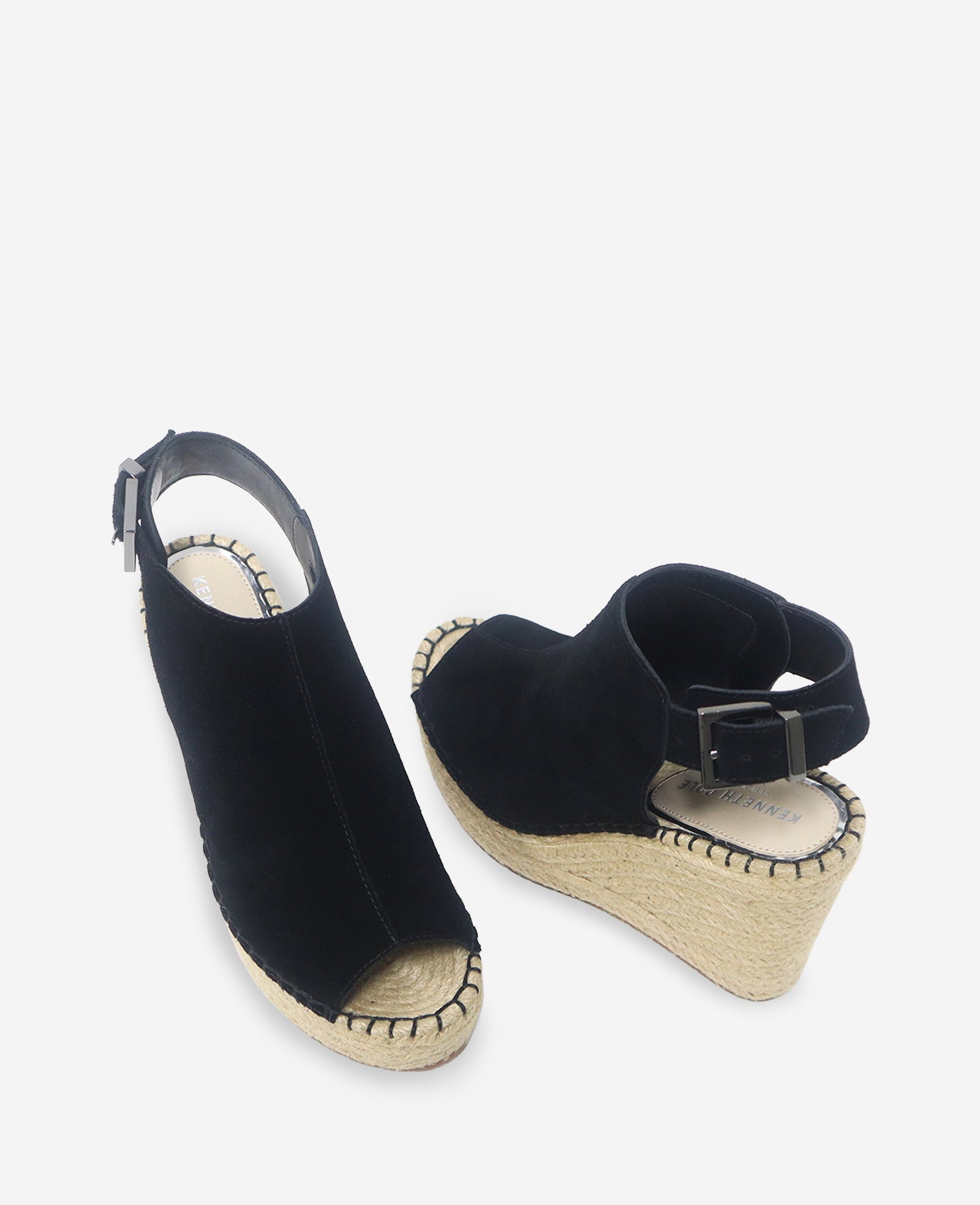 Kenneth Cole Reaction Shoes Olivia Suede Espadrille Wedge Sandal sandali neri in camoscio