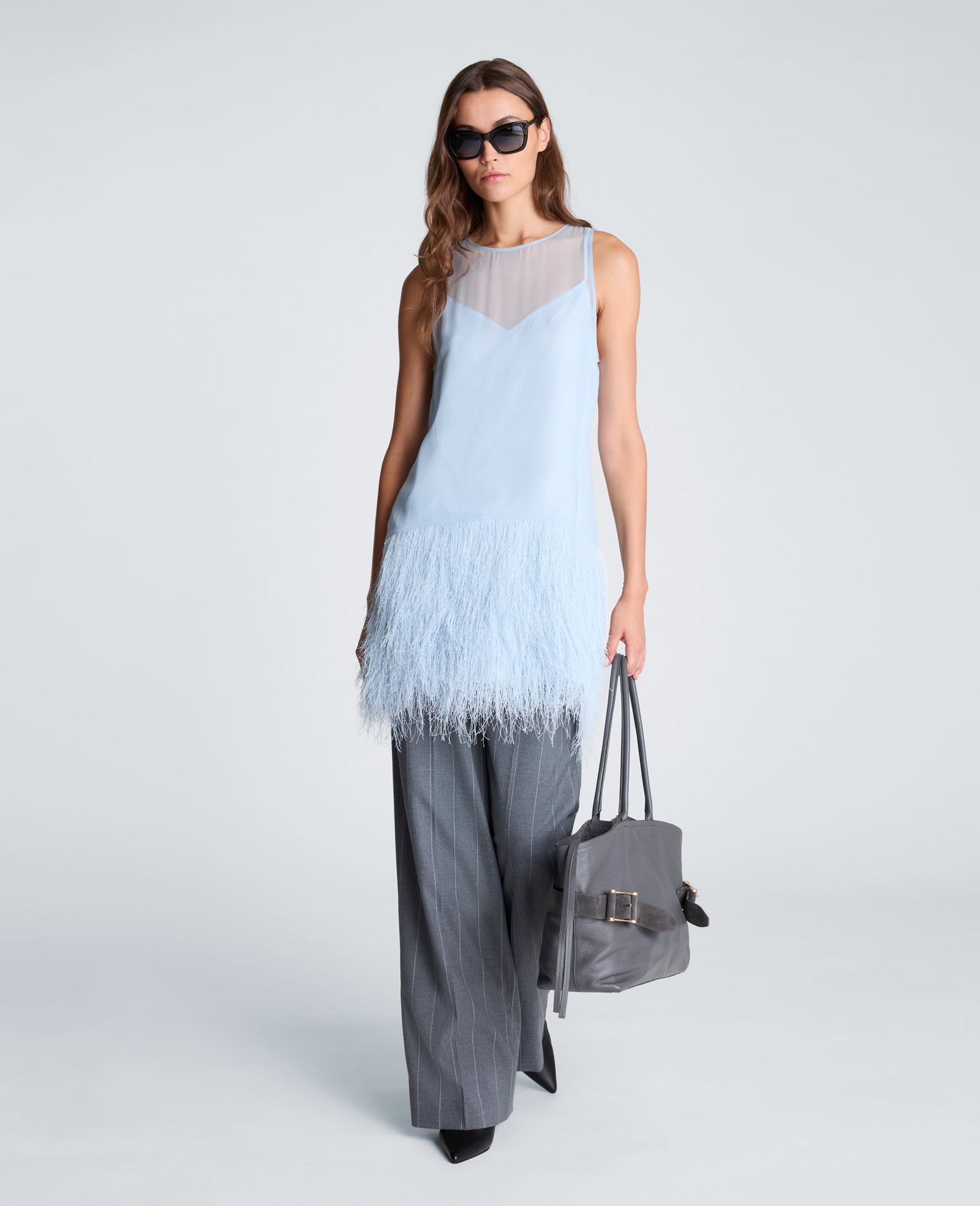 Kenneth Cole Reaction Clothing Fringed Fur Mini Dress mini abito Serene Blue