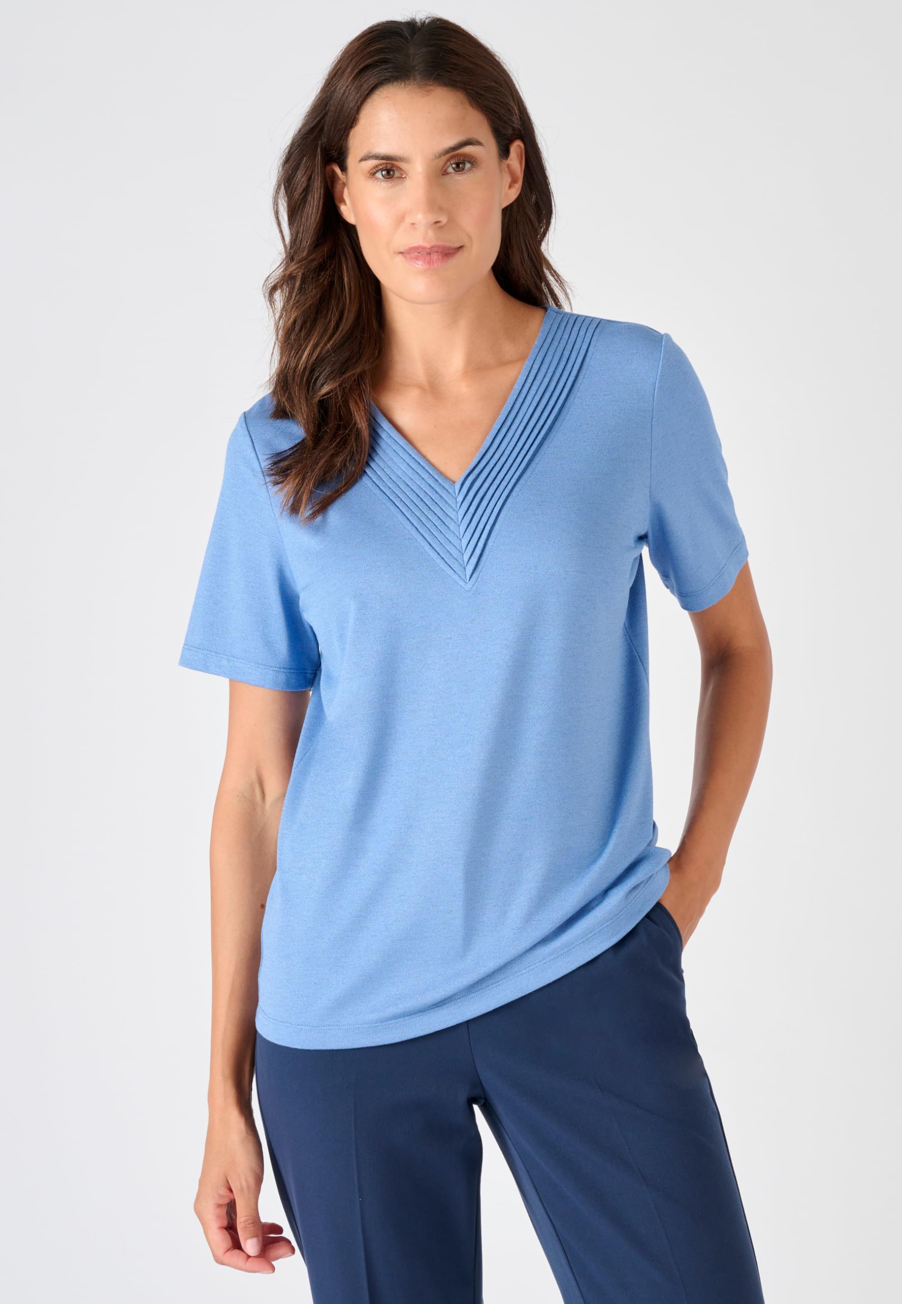 Damart Prêt-à-porter Maglietta a maglia lucida da donna manica corta scollo a V con filo metallizzato