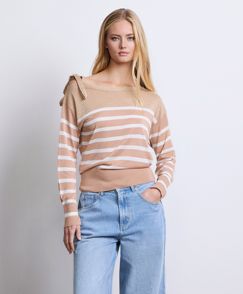 Markup Donna Maglieria Girocollo rigato con fiocco maglia