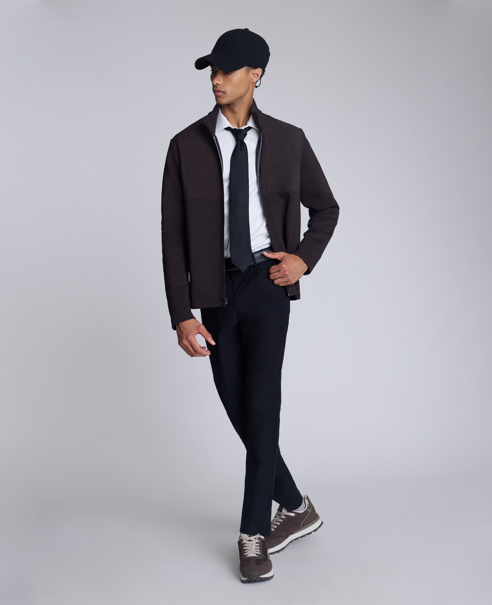 Kenneth Cole Reaction Clothing Mock Neck Full Zip Jacket giacca marrone collo alto
