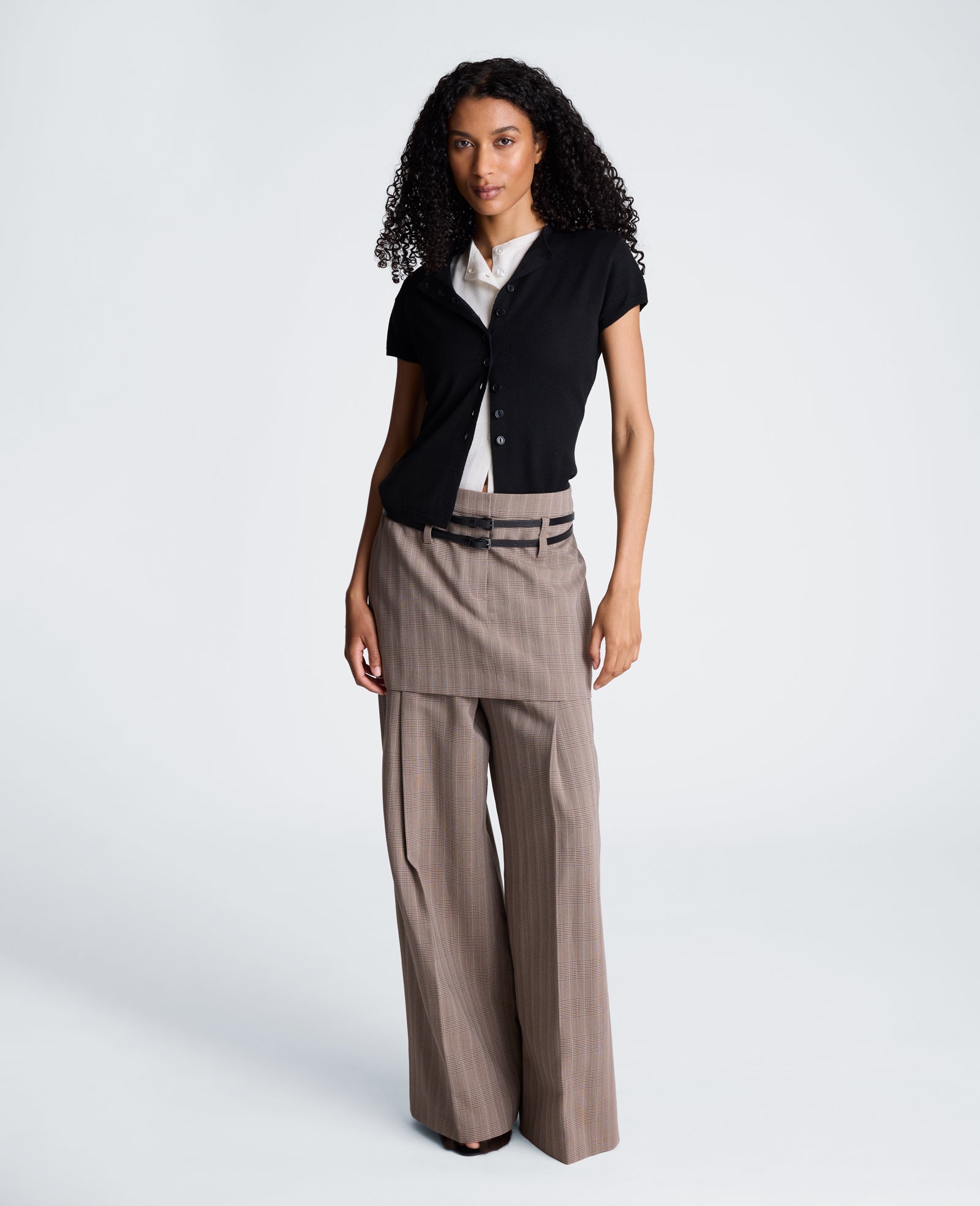Kenneth Cole Reaction Clothing Fly Front Double Belted Mini Skirt minigonna a quadri