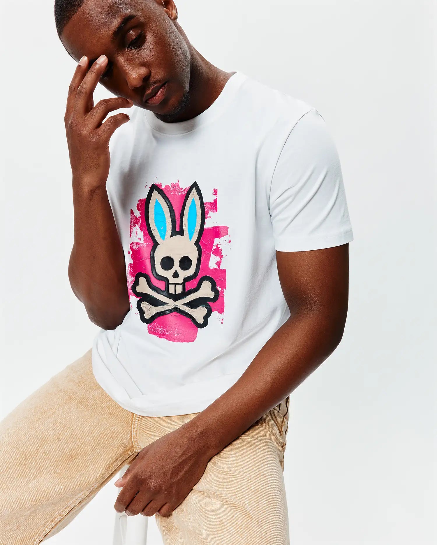 Psycho Bunny Men's Tees Marcus Graphic Tee maglietta bianca in cotone Pima